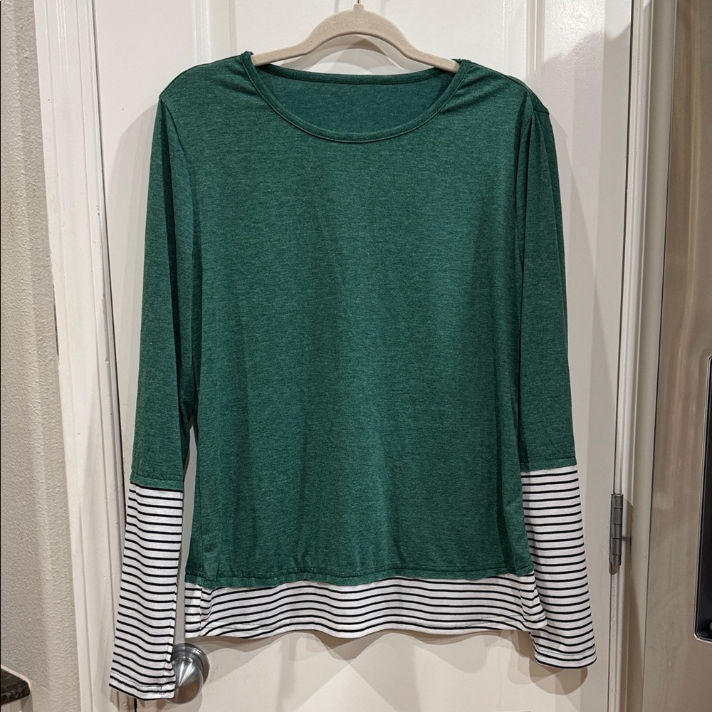 Green Striped Long Sleeve Top